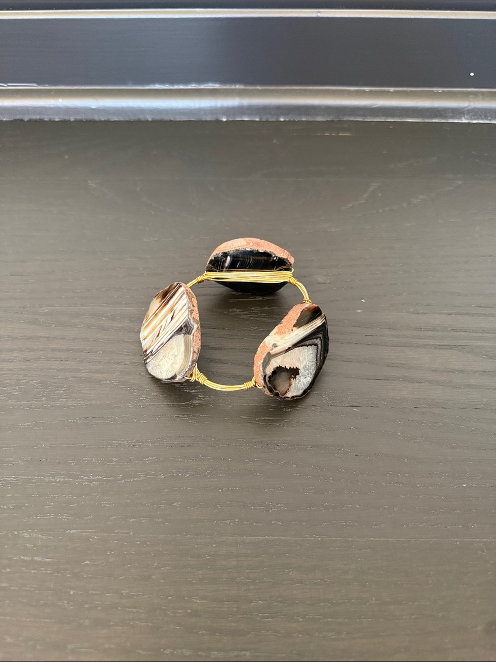 Bourbon and Bowties Agate Slice Bracelet in Brown, Black and Gold